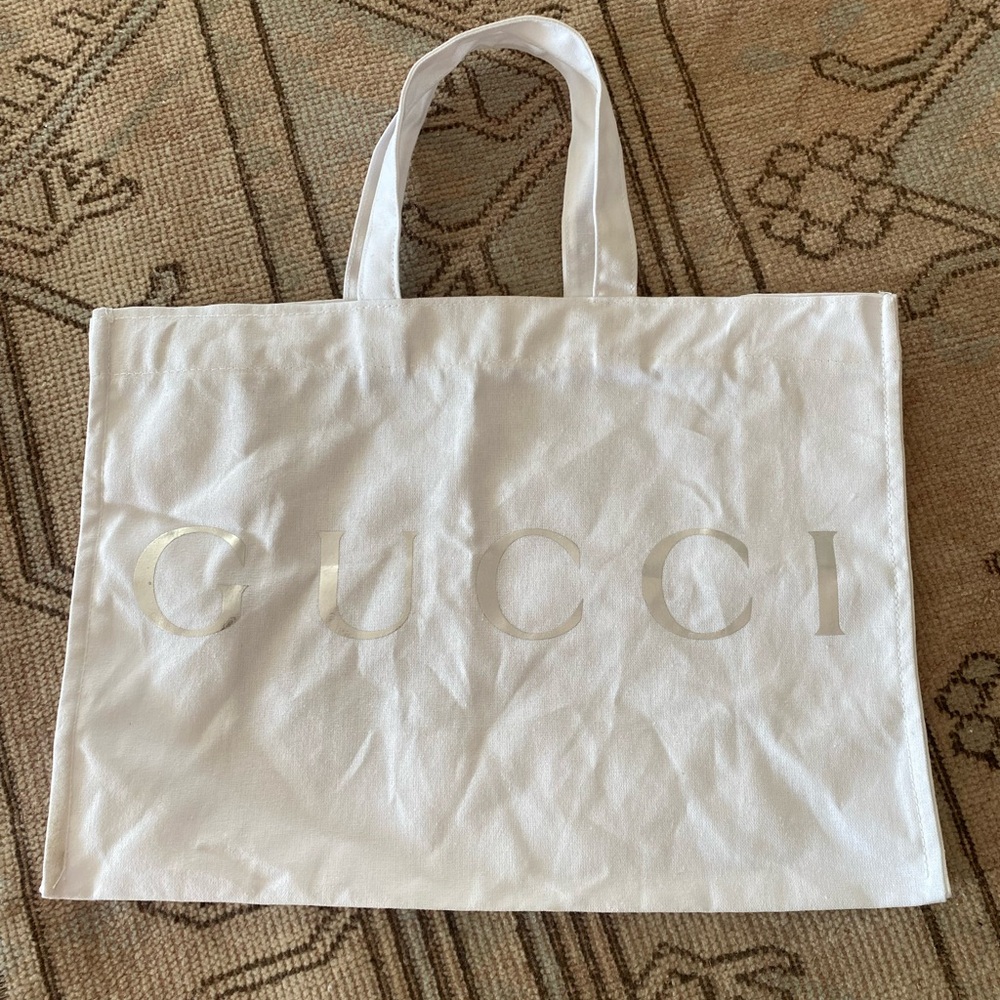 Gucci White Canvas Tote Bag with Silver Logo